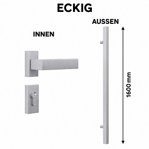 SET 08: Stoßgriff aus Edelstahl 160 cm, eckig + Innendrücker eckig